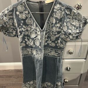 Savanna Jane Blue Denim with White Embroidery